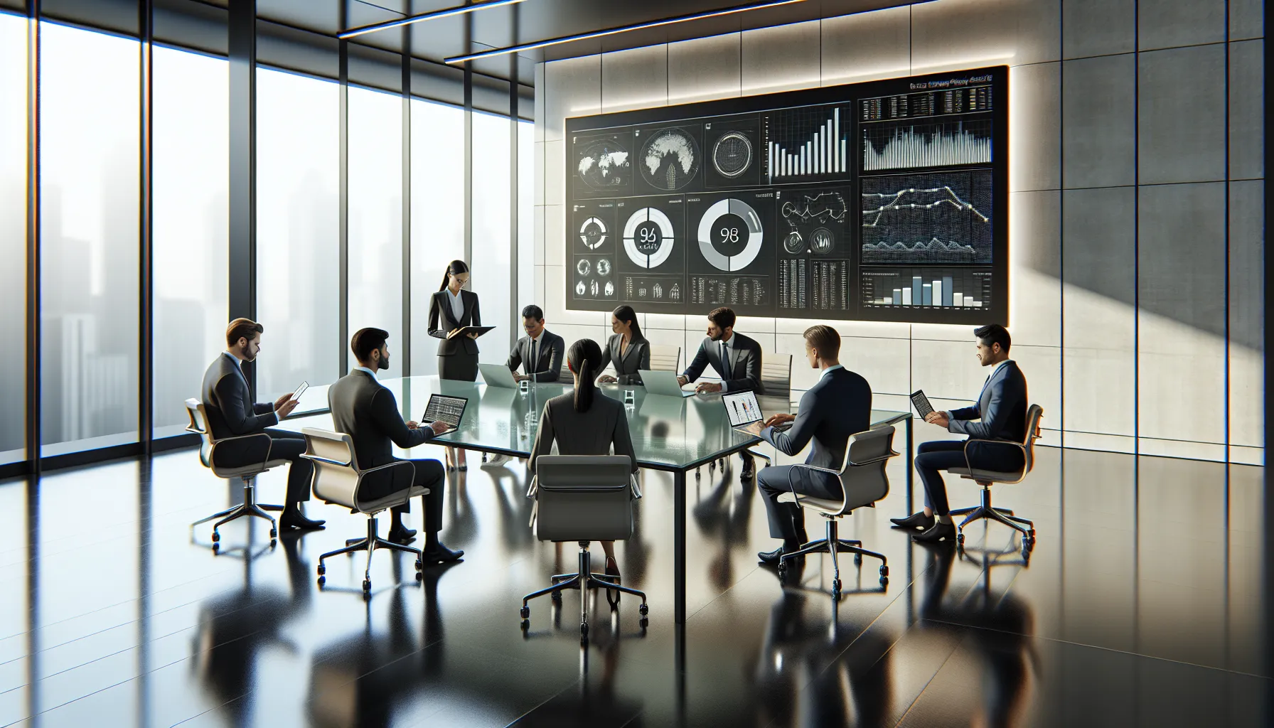 diverse professionals collaborating in a modern office setting.