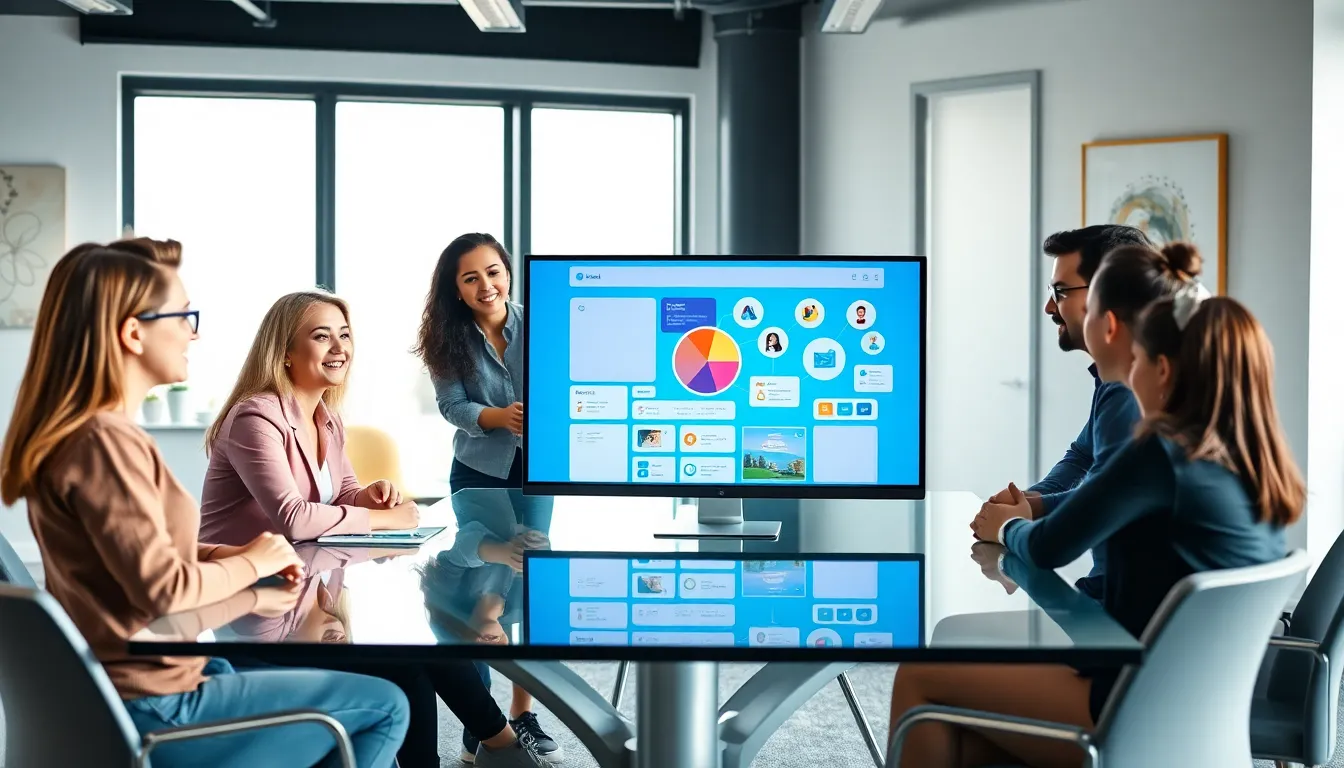 professionals collaborating on Bubble software development in a modern office.