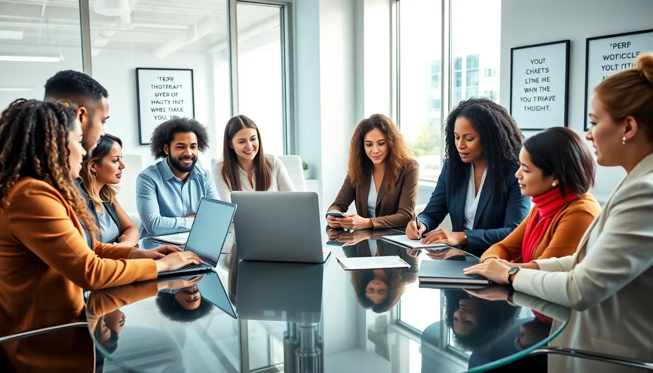 diverse team collaborating on letters of motivation in a modern office.