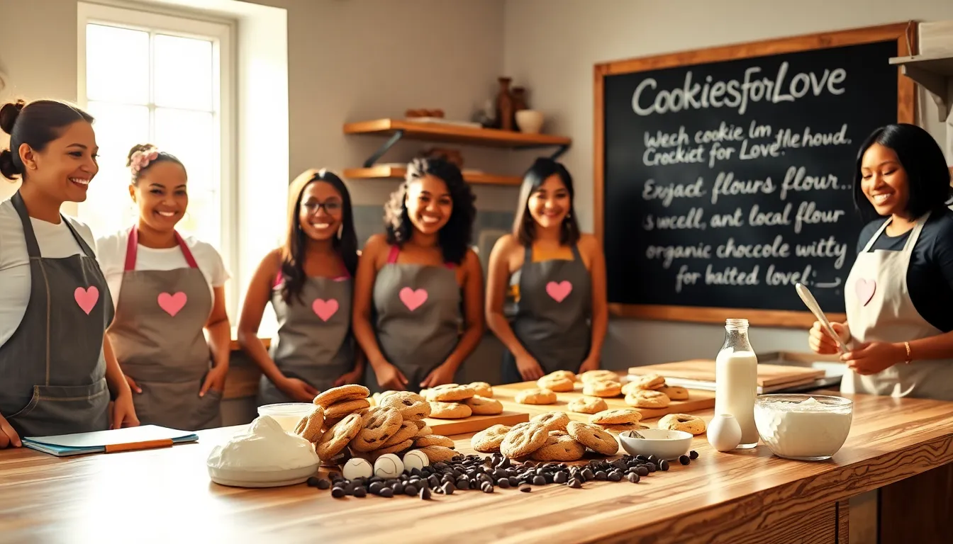 diverse bakers creating cookies in a cozy kitchen.