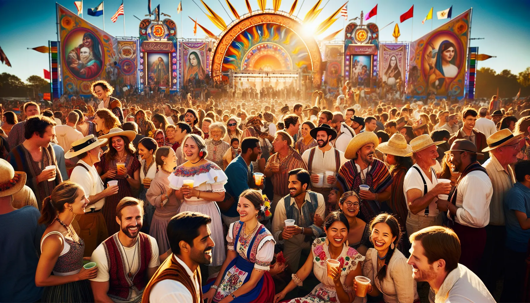 diverse group celebrating traditions at an outdoor festival.