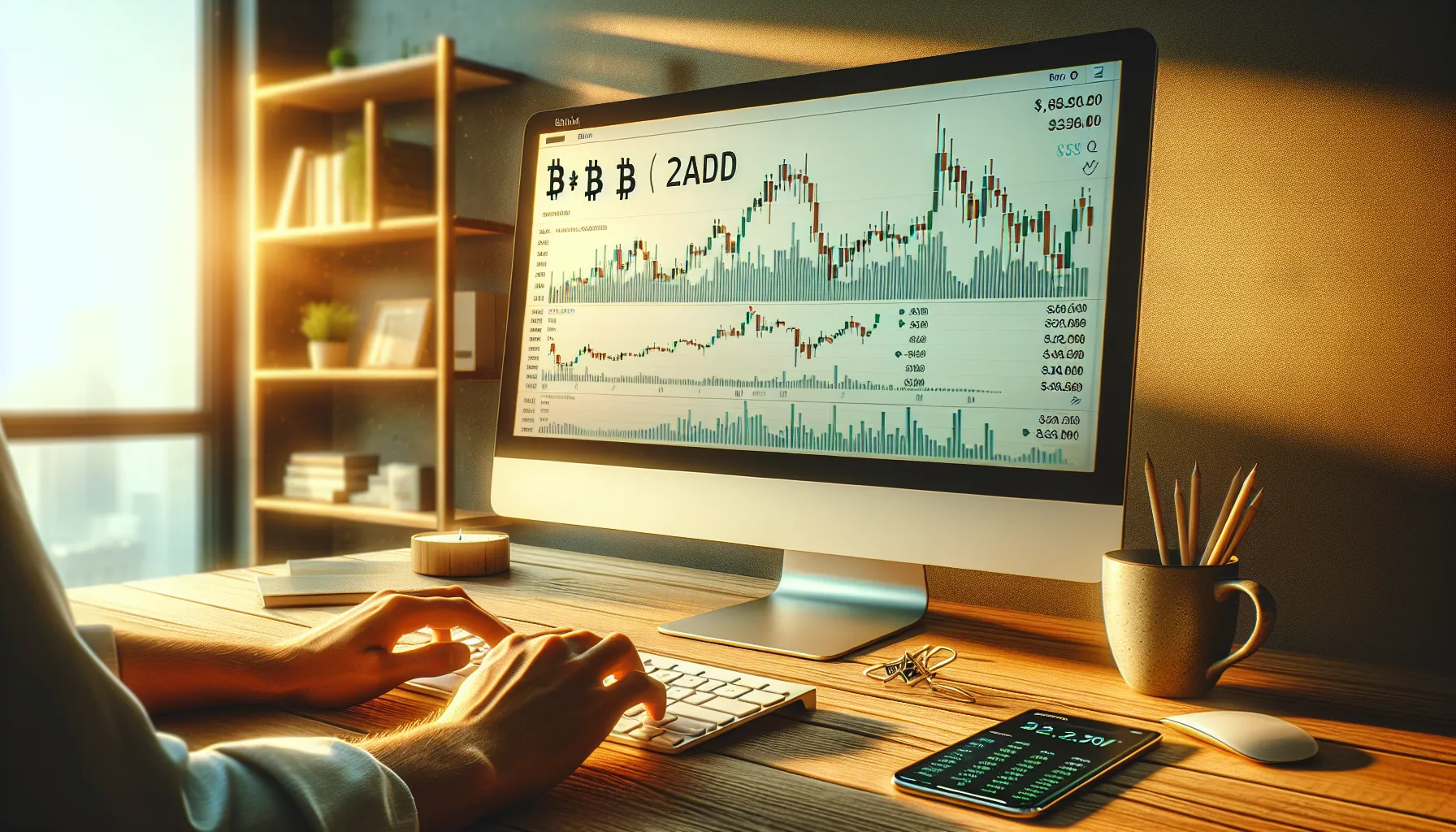 Trader viewing Bitcoin price charts in Canadian dollars on computer screen