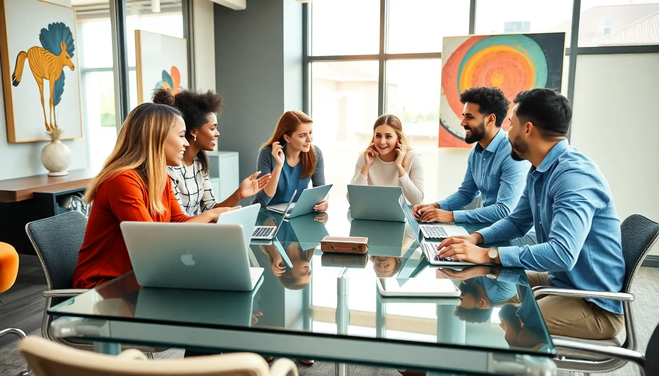 diverse team collaborating on viral culture in a modern office.