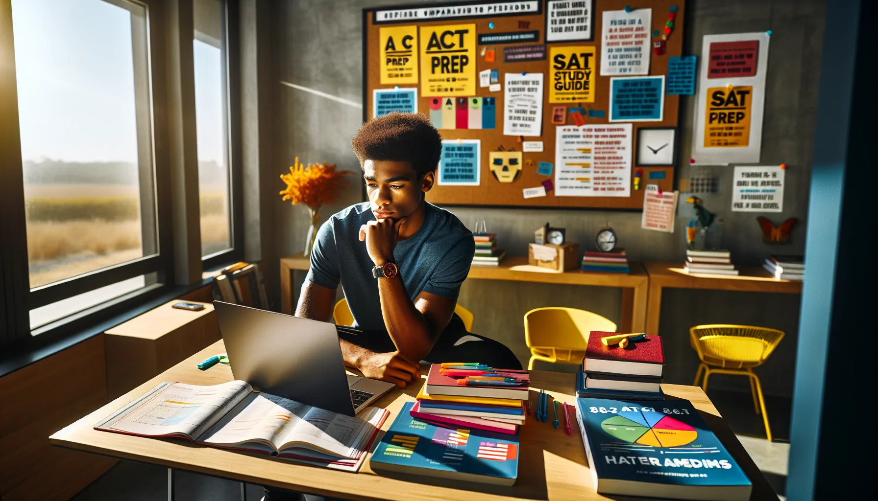 a student studying for the ACT and SAT exams at a desk.