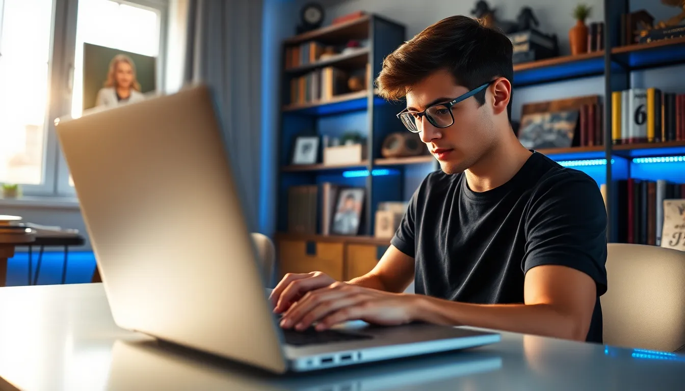 A gamer using CK2Generator on a laptop in a modern room.