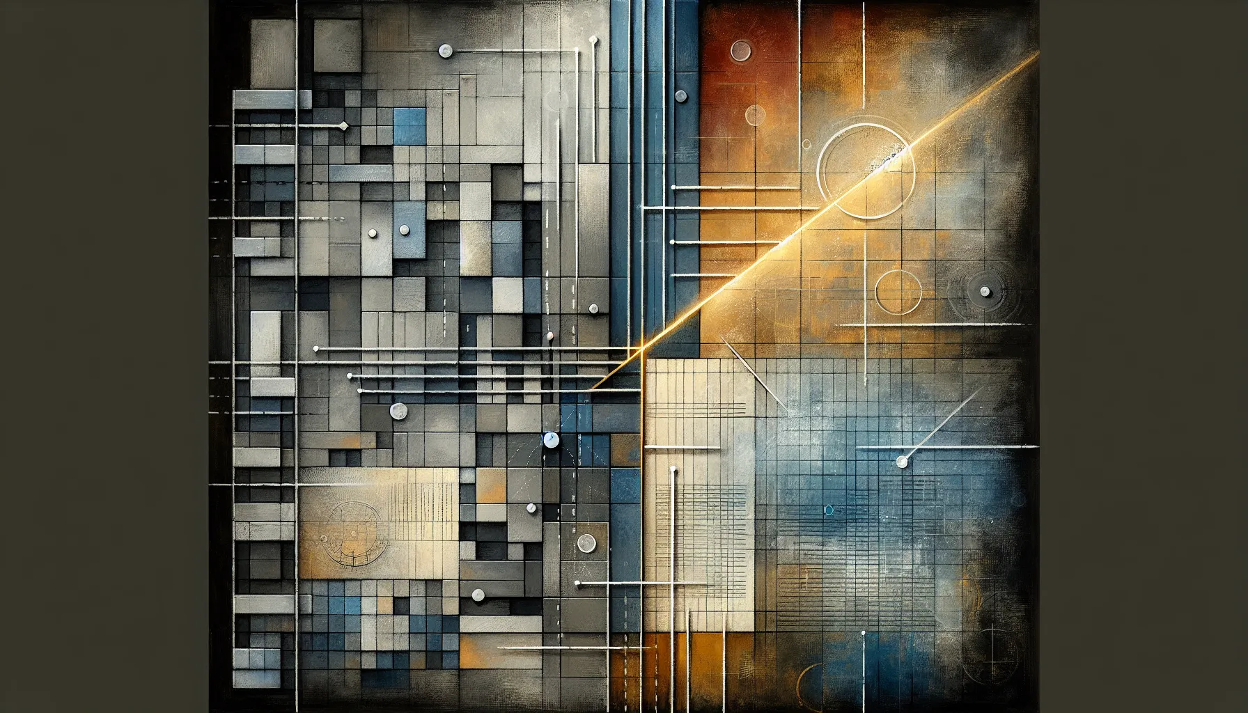 Abstract layers of grids and brushstrokes symbolizing control, records, and legal remedies. - Physician Assistant Contract Termination Laws Explained