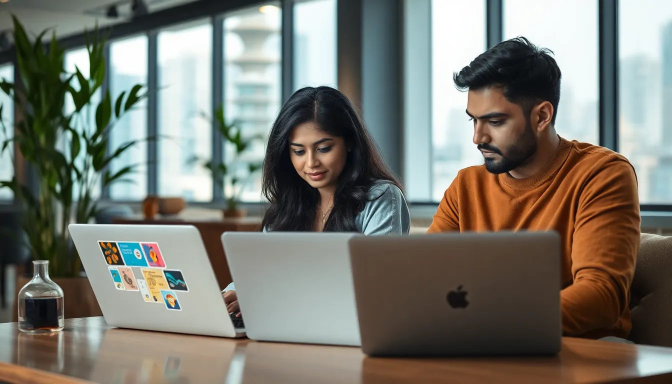 diverse freelancers collaborating in a modern co-working space.