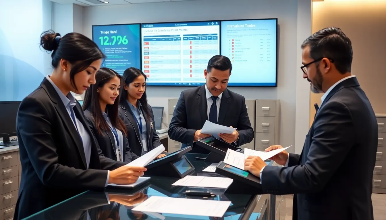 diverse customs officials working in a modern office.