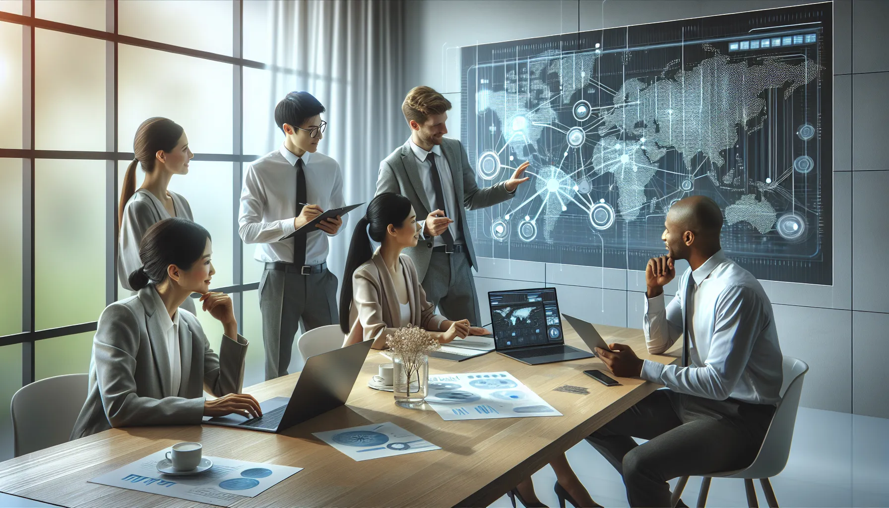 diverse IT team collaborating on IP address tools in a modern office.