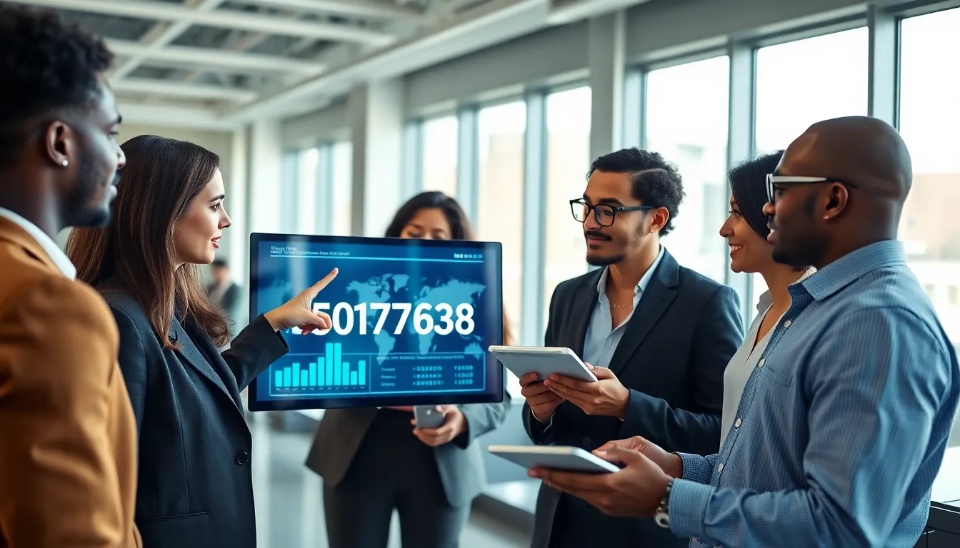 professionals discussing data related to 3509176938 in a modern office.