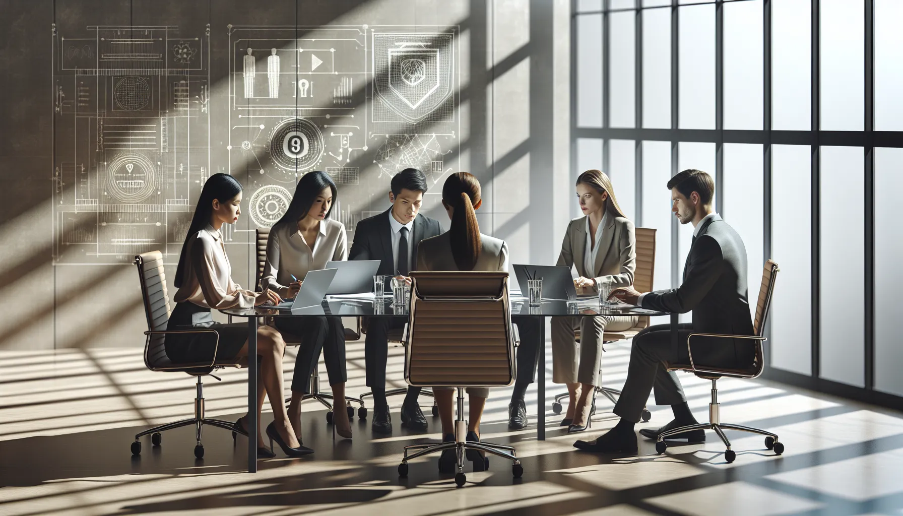 diverse team discussing privacy and security in a modern office.