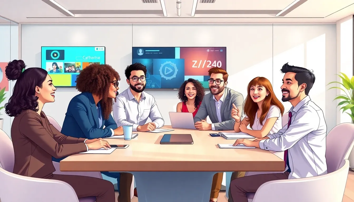 diverse team discussing ideas in a modern office setting.