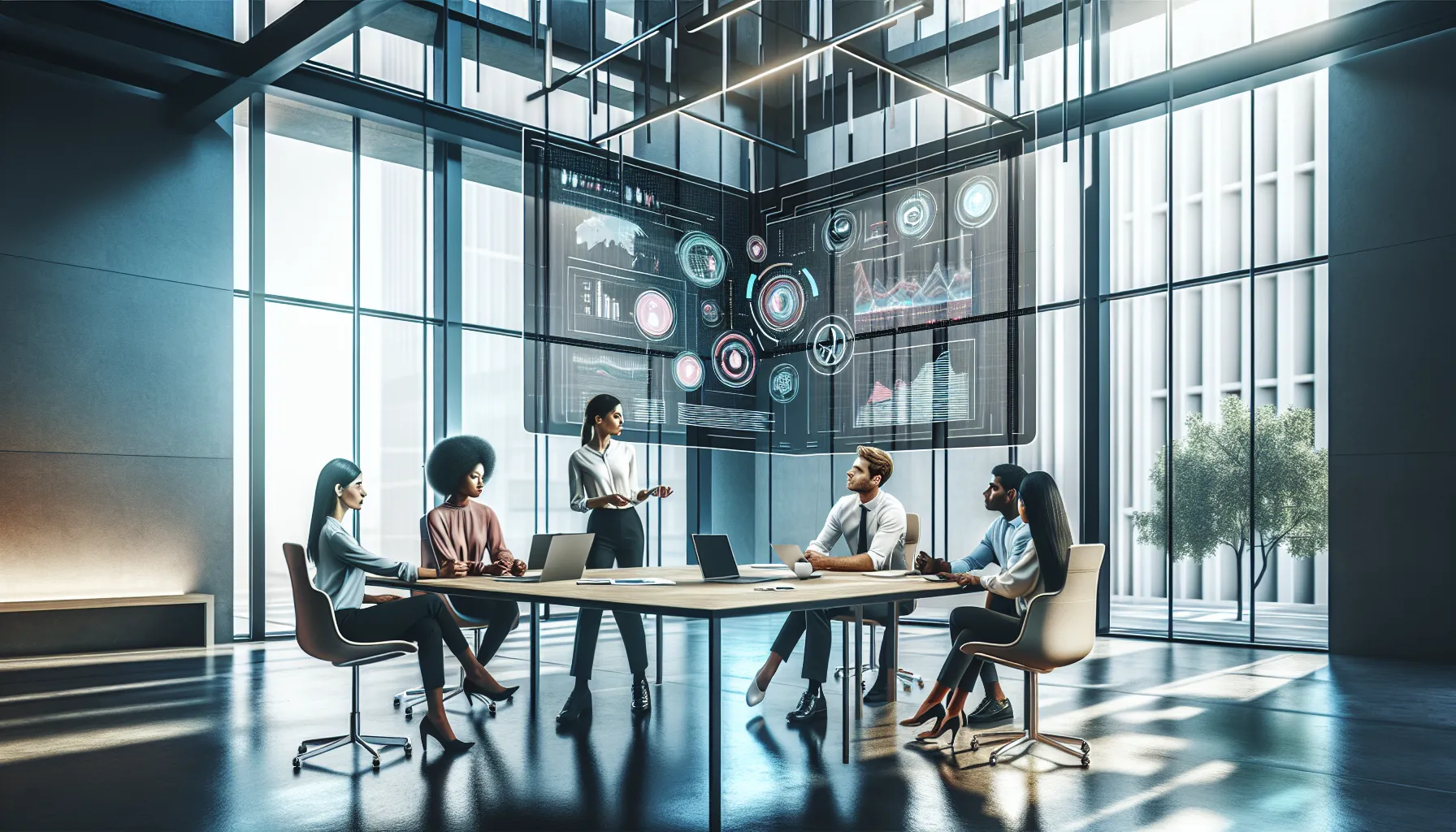 diverse team discussing feedback on UStudyBytes in a modern office.