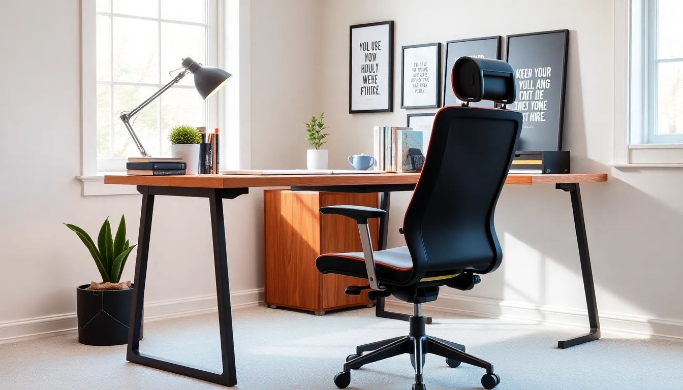 ergonomic home office emphasizing productivity and personal touches.