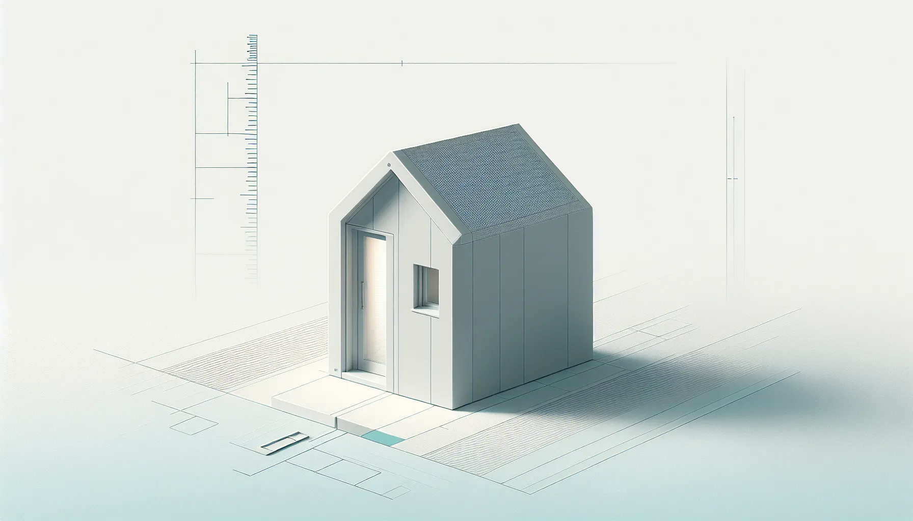 Small auxiliary building with measurement ruler on white background