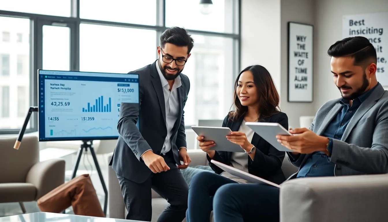 diverse team collaborating with technology in a modern office.