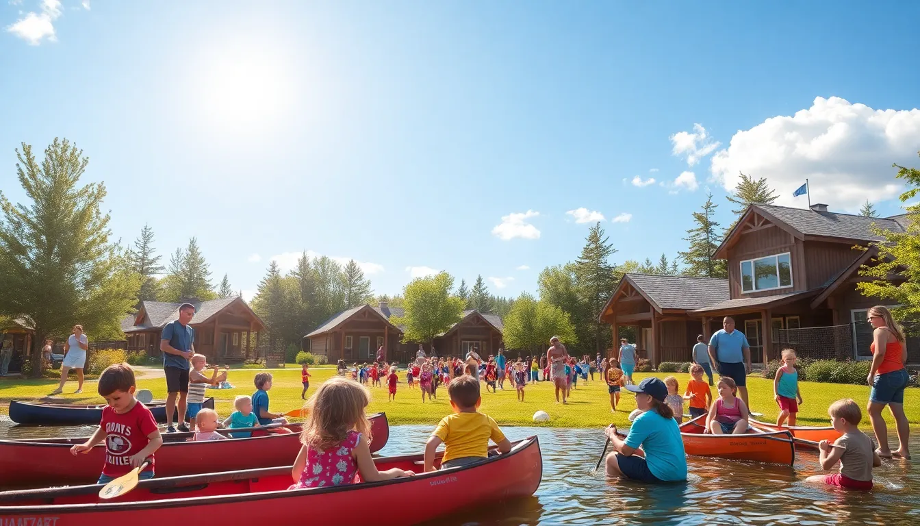 diverse children enjoying activities at a summer camp setting.
