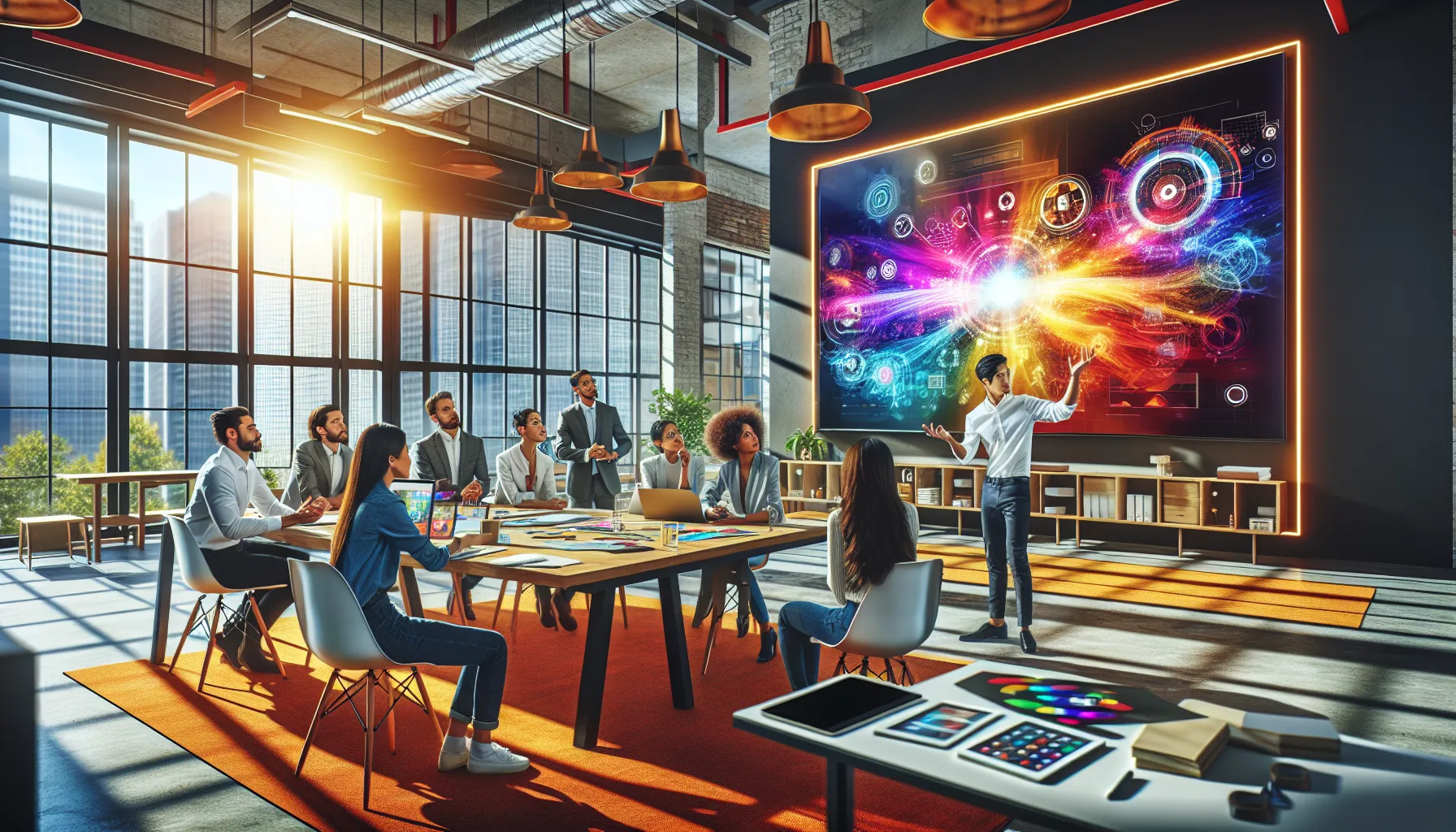 diverse group collaborating on Qpibandee projects in a modern workspace.