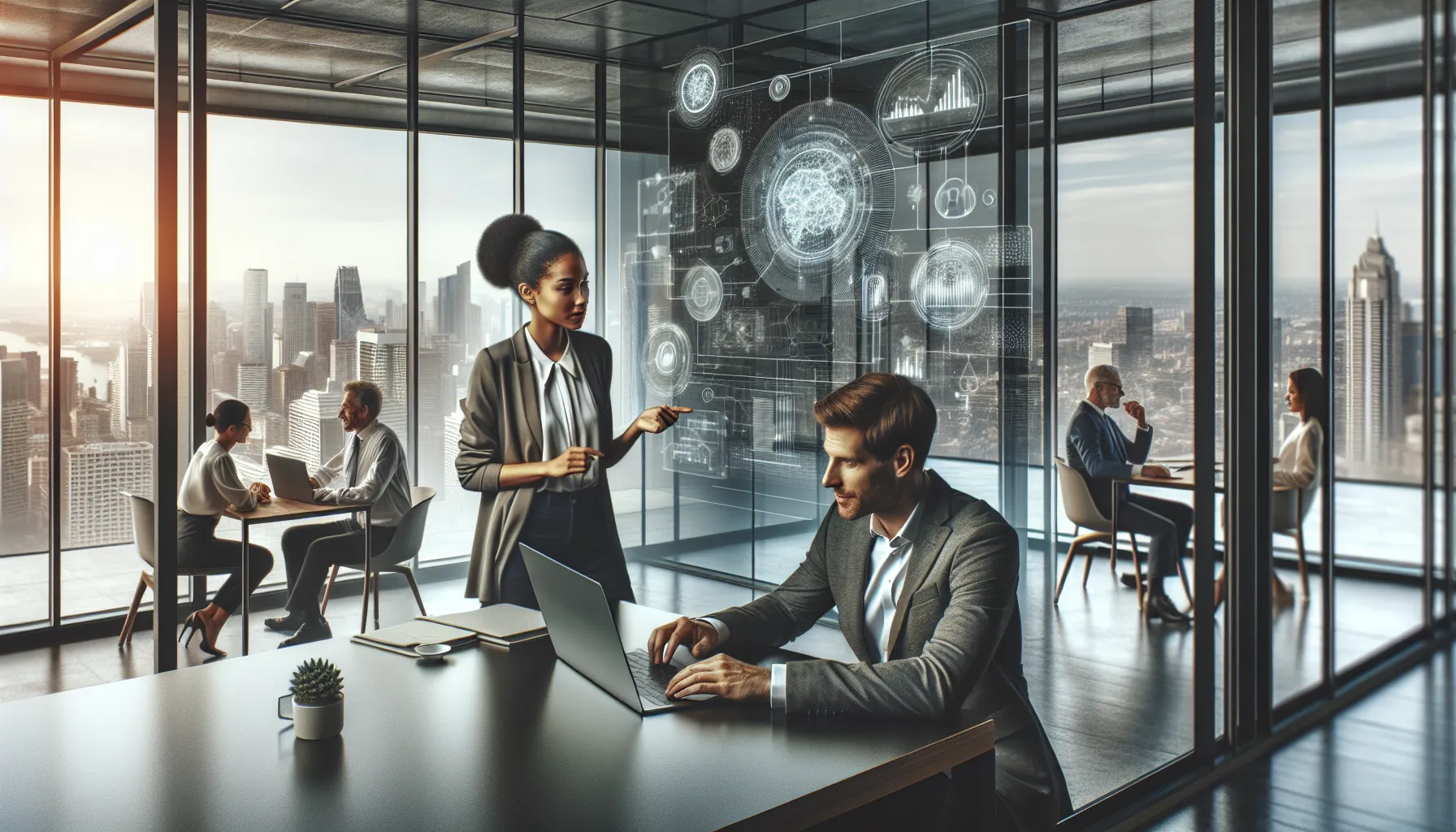 diverse professionals discussing ideas in a modern office.