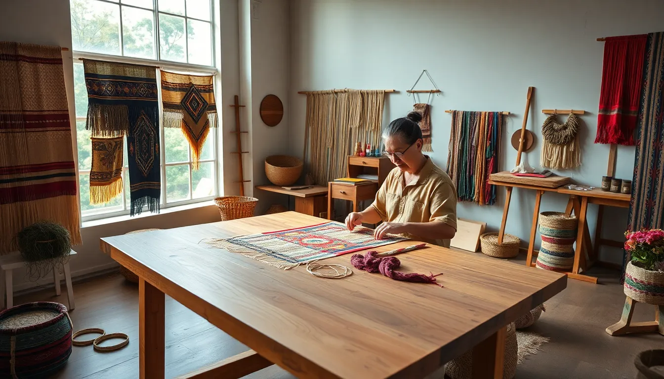 artisan weaving tuçğilği in a modern workshop.