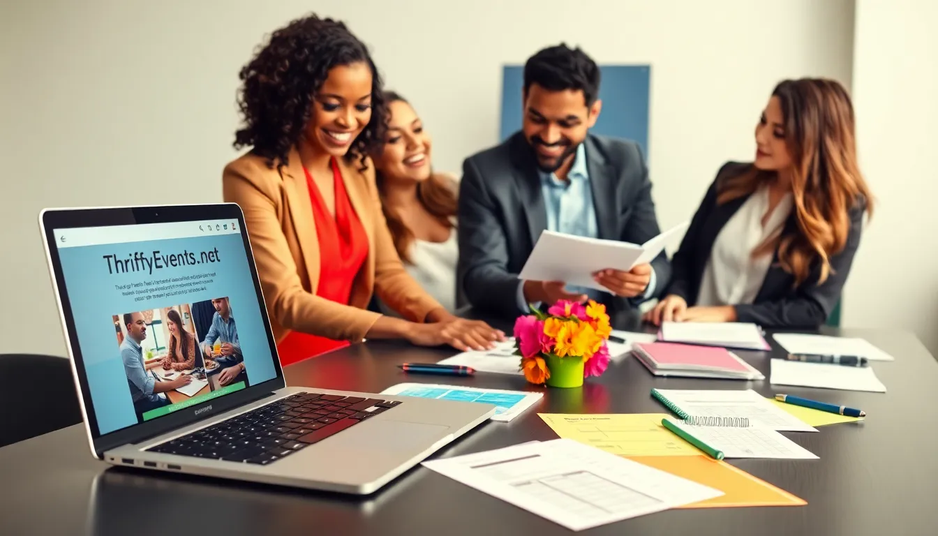 diverse team collaborating on event planning in a modern office.
