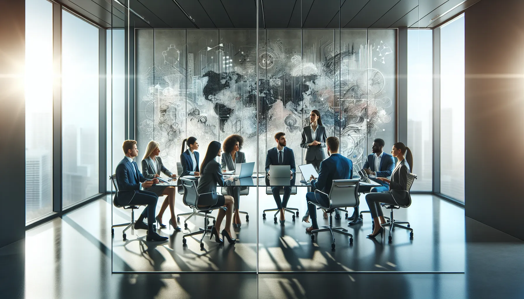 diverse team brainstorming in a modern office.