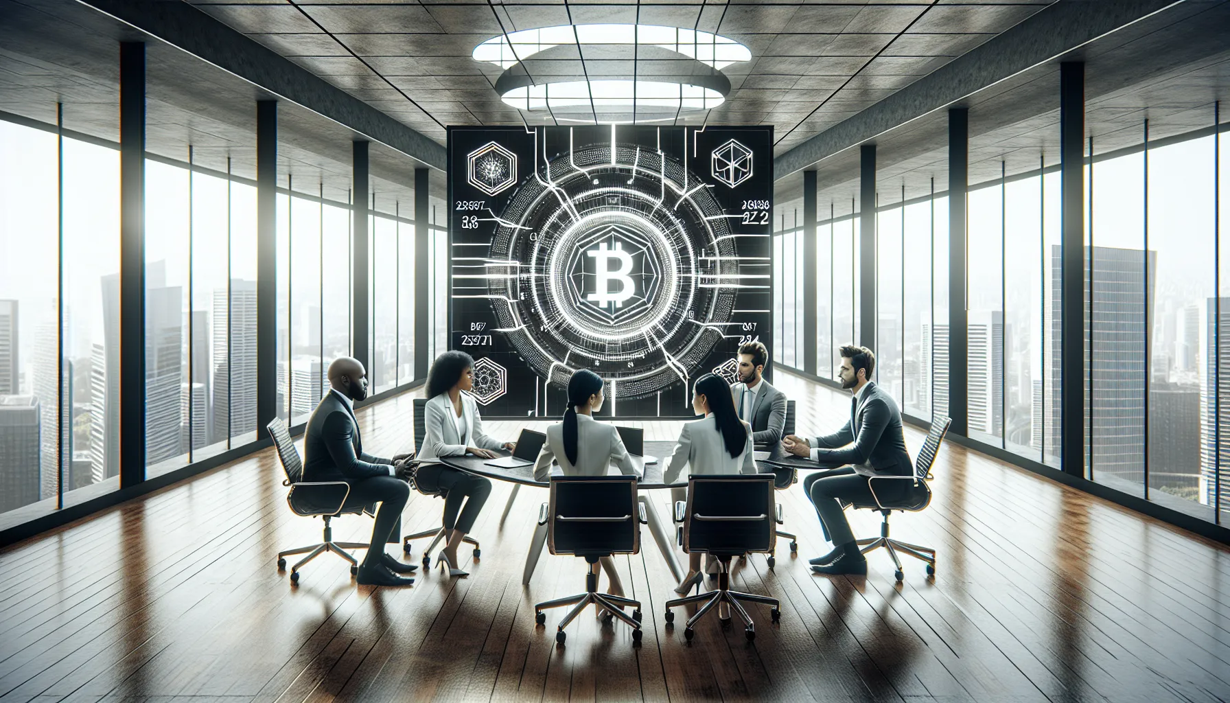 diverse professionals discussing future technology applications.