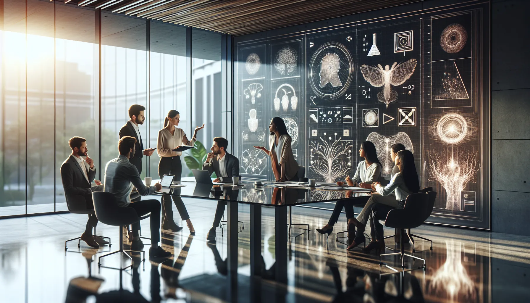 diverse team discussing signophenia in a modern office.