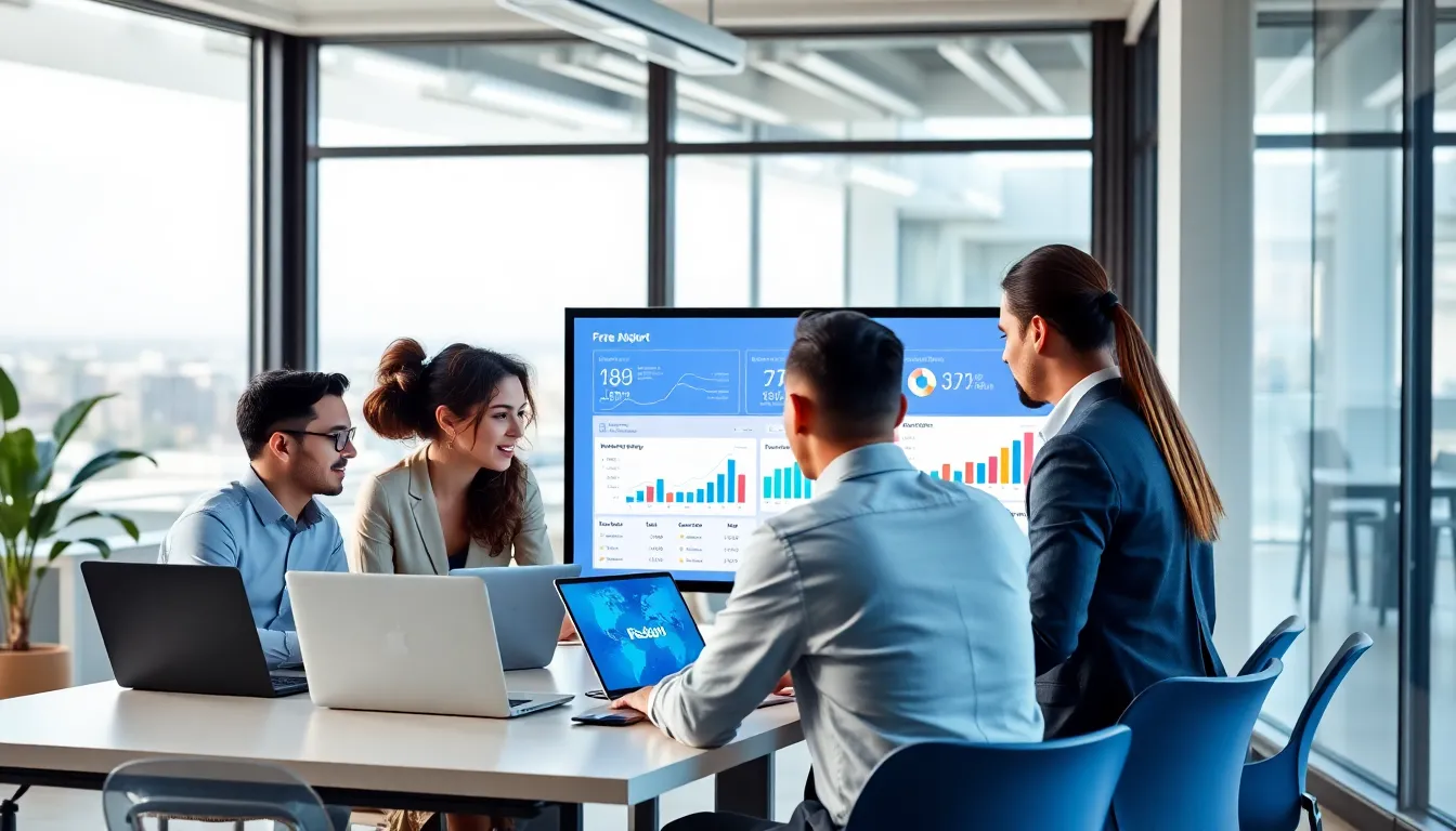 diverse team collaborating in a modern office on digital marketing strategies.