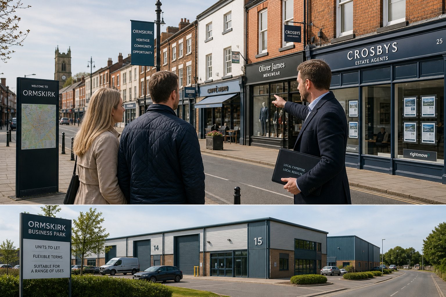 Property buyers touring commercial areas in Ormskirk with a local adviser.