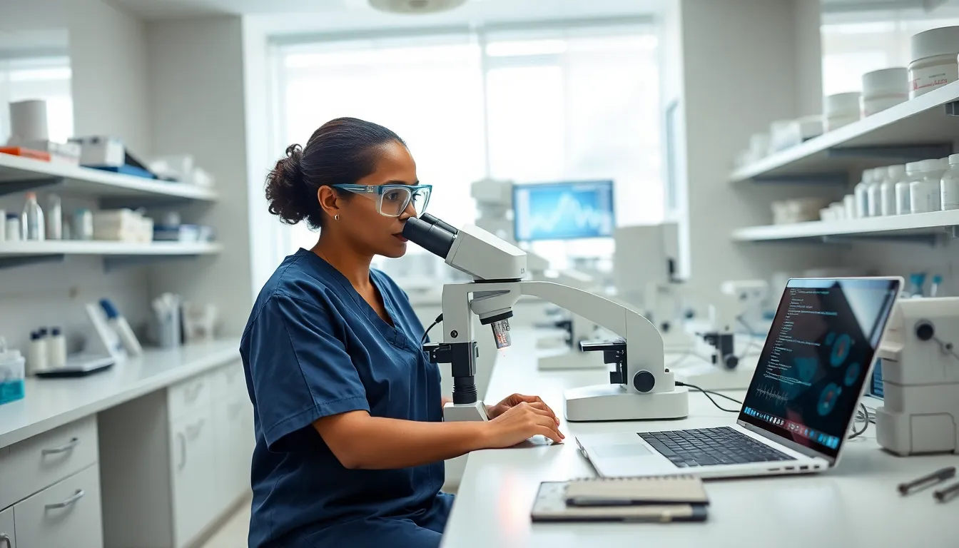 certified medical technologist working in a modern lab.