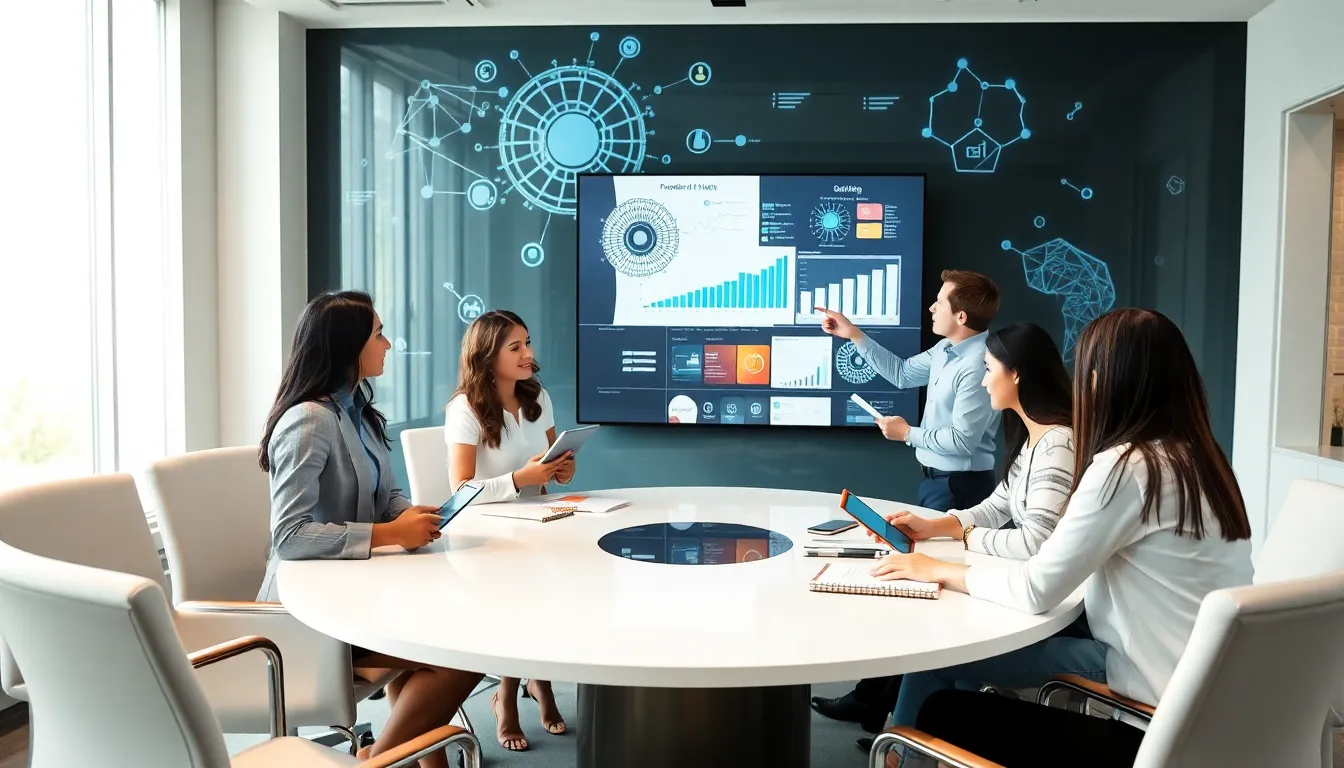 diverse team discussing artificial intelligence in a modern office.