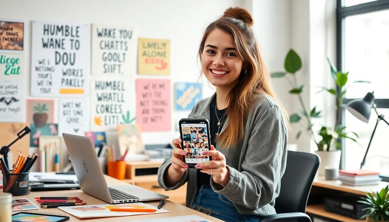 influencer in a creative workspace sharing her journey.