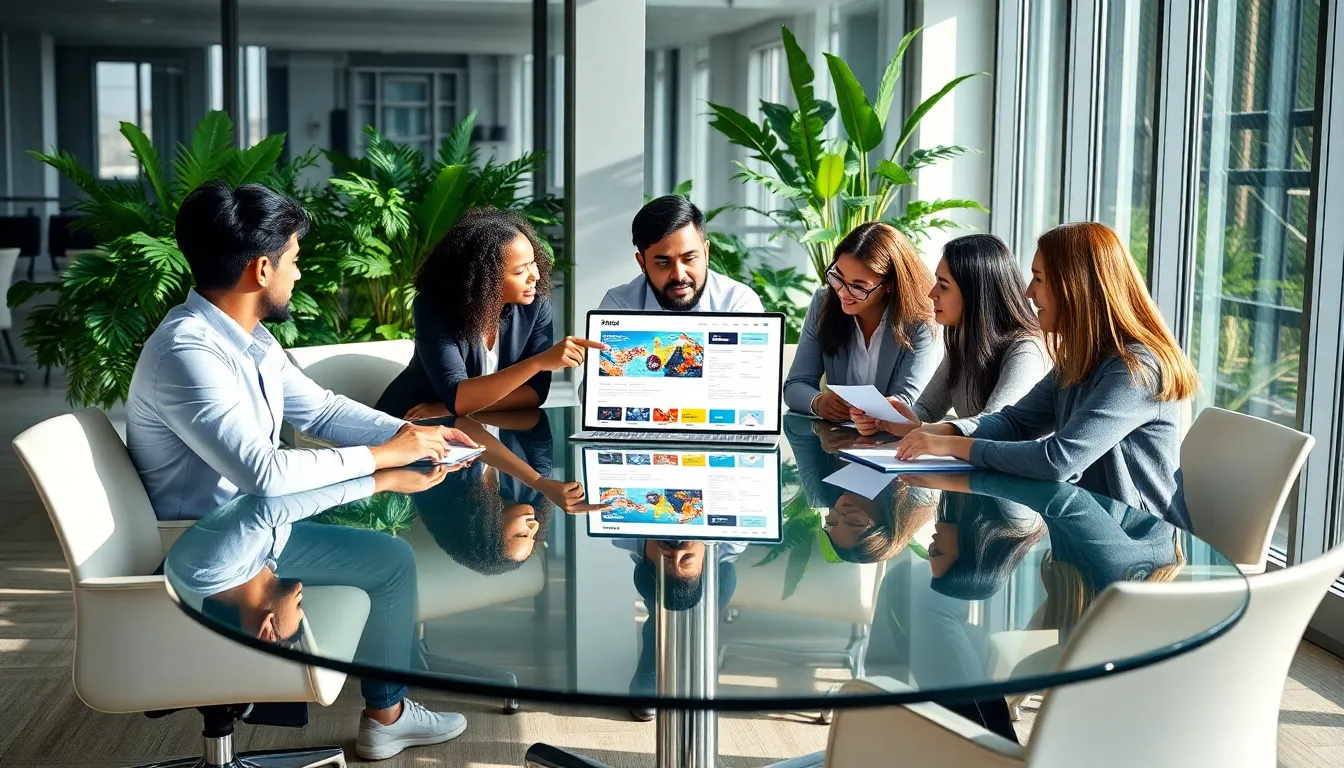 diverse team collaborating on effective branding design in a modern office.