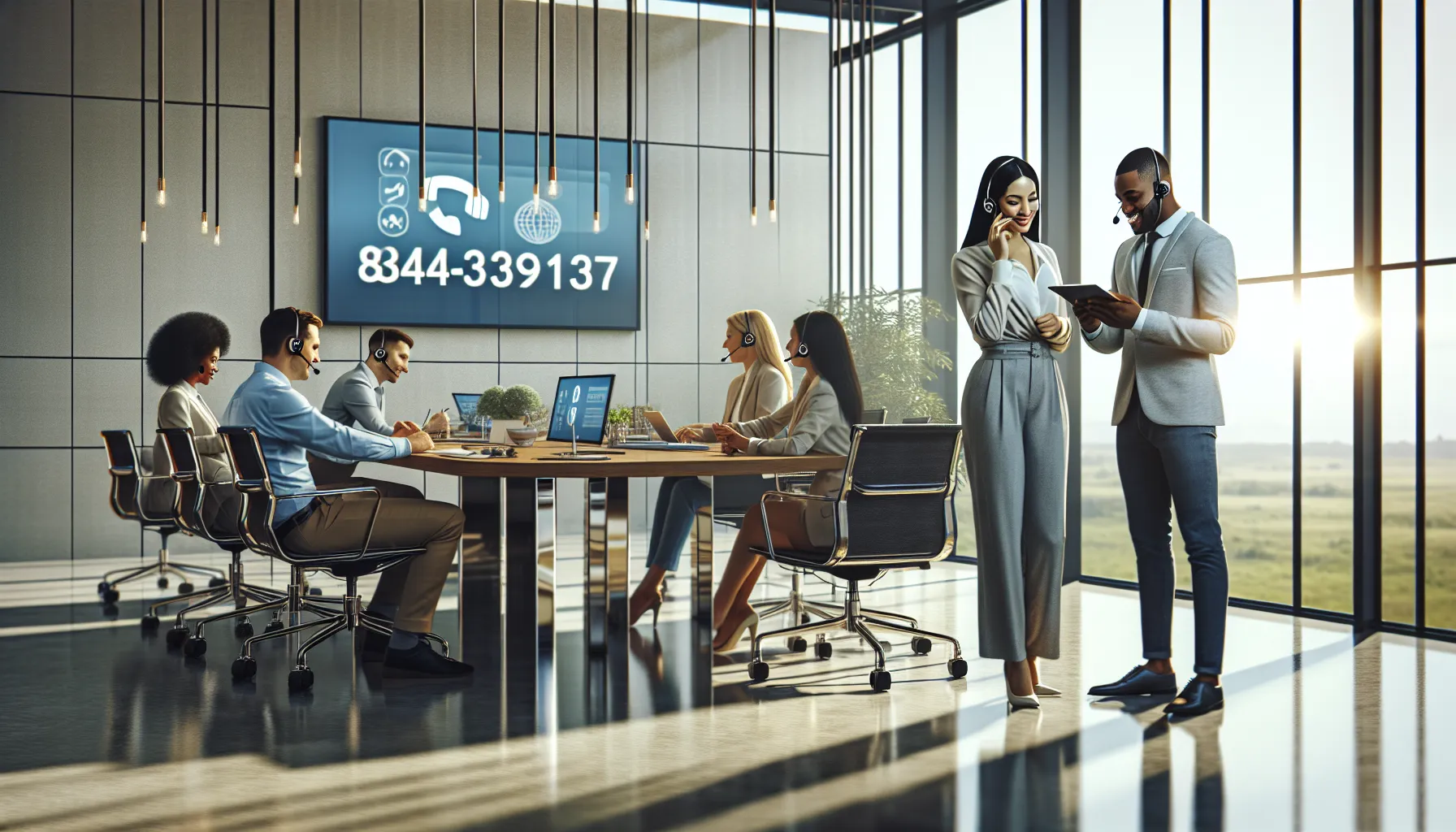 diverse team discussing customer service in a modern office.