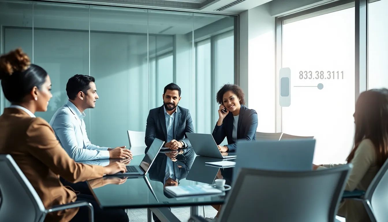 diverse professionals discussing a toll-free communication strategy.