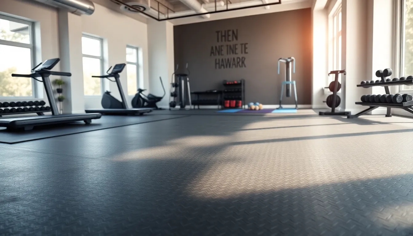 modern home gym with rubber flooring and fitness equipment.