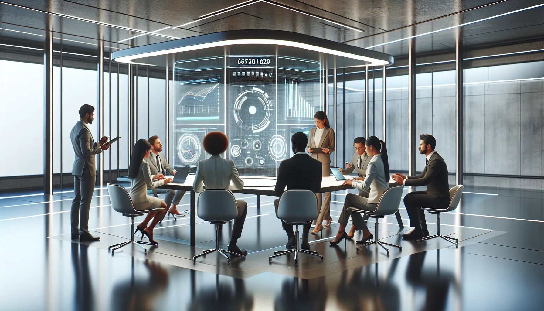 diverse professionals discussing industry impact around a conference table.