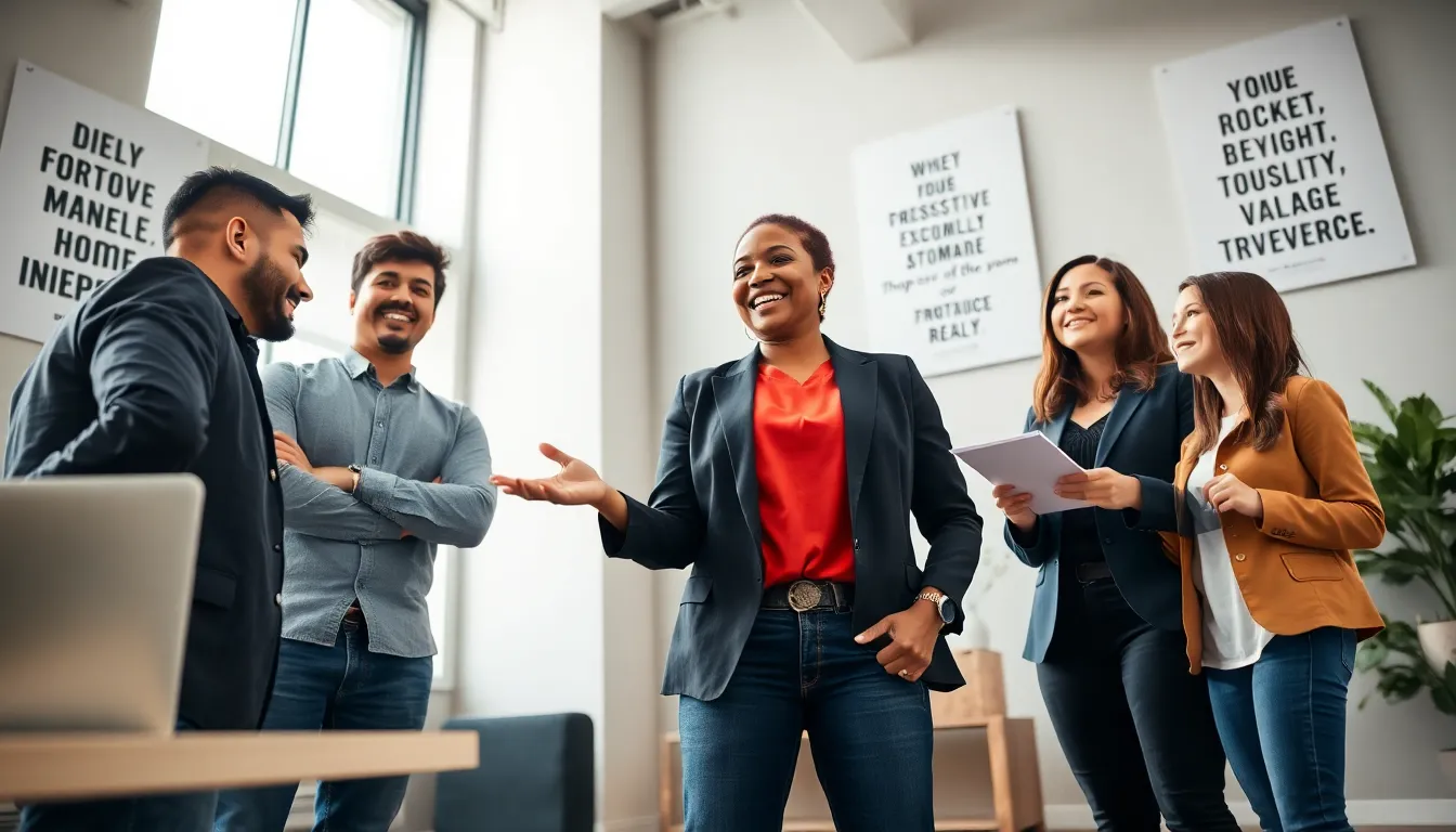 A diverse team of real estate professionals collaborating in a modern office.