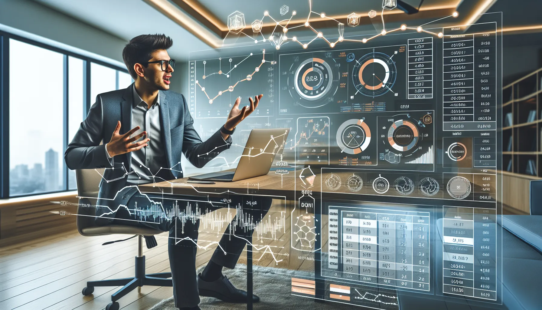 Individual analyzing gambling strategies on a laptop with statistical charts in a modern office.