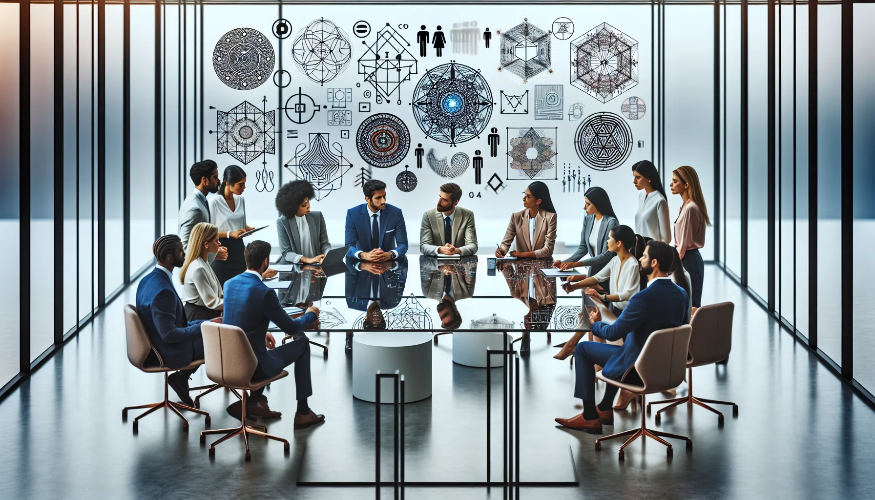 diverse team brainstorming sign interpretations in a modern office.