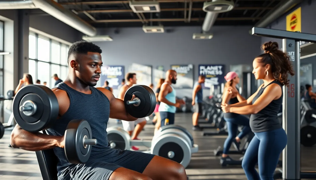 diverse individuals training in a modern gym setting.