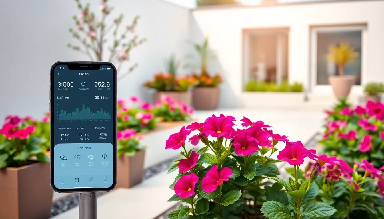 modern smart irrigation technology in a lush garden setting.