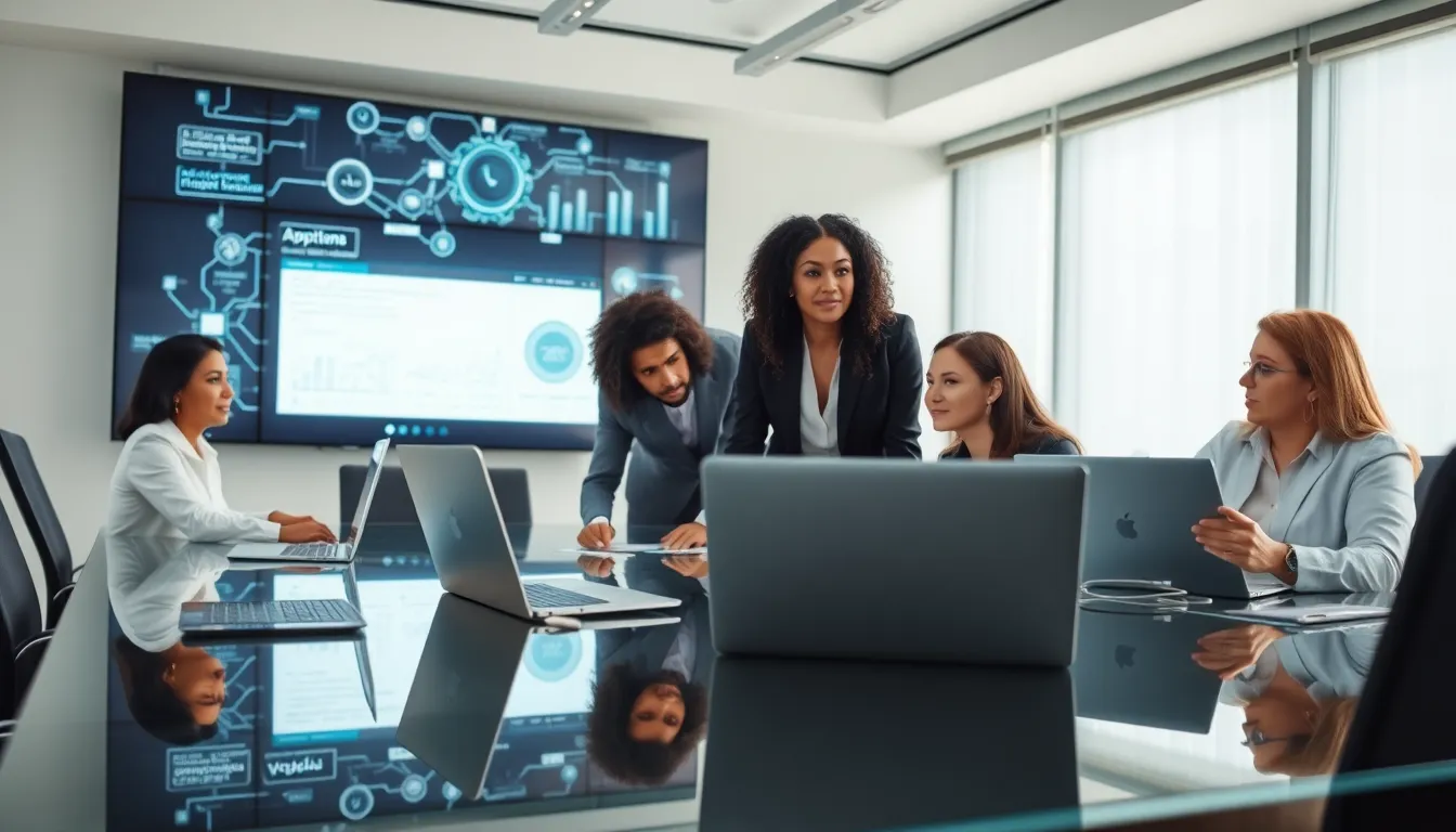 diverse team discussing intricate concepts in a modern office setting.