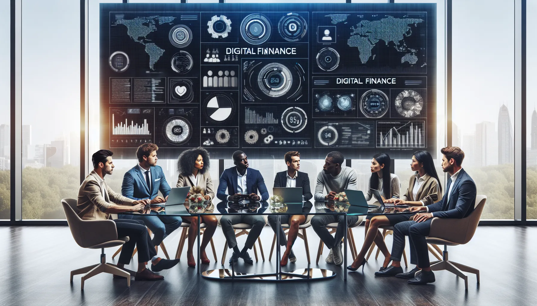 diverse fintech team collaborating in a modern office.