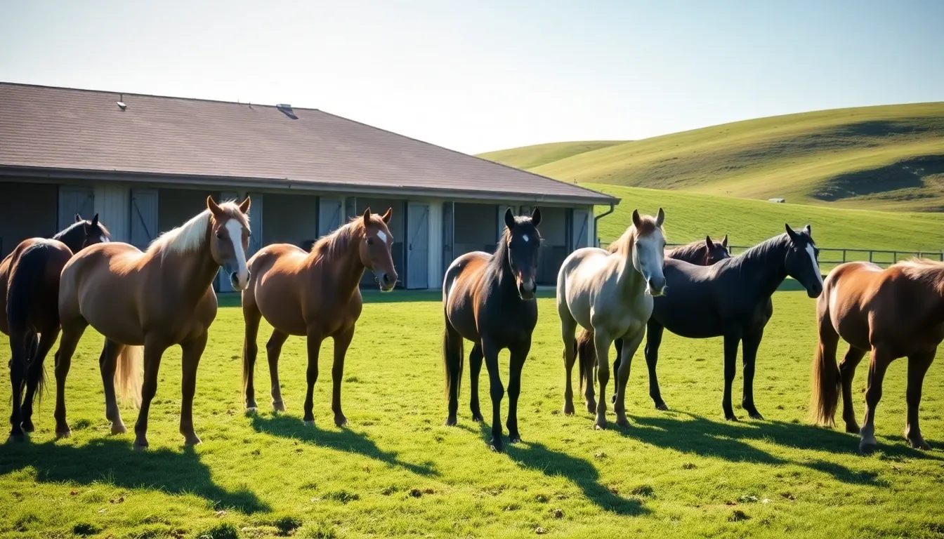retired horses enjoying a peaceful pasture in a retirement home.
