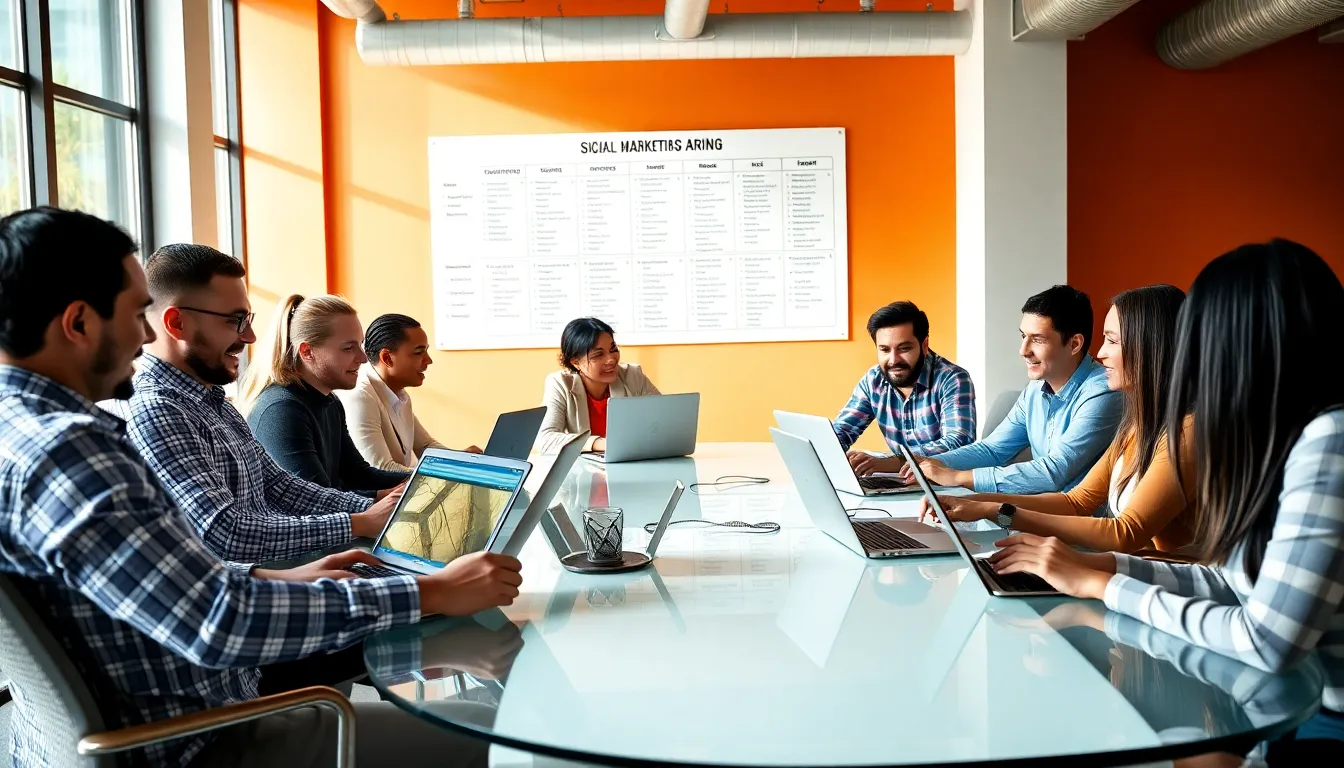 diverse small business owners collaborating on social media strategies.