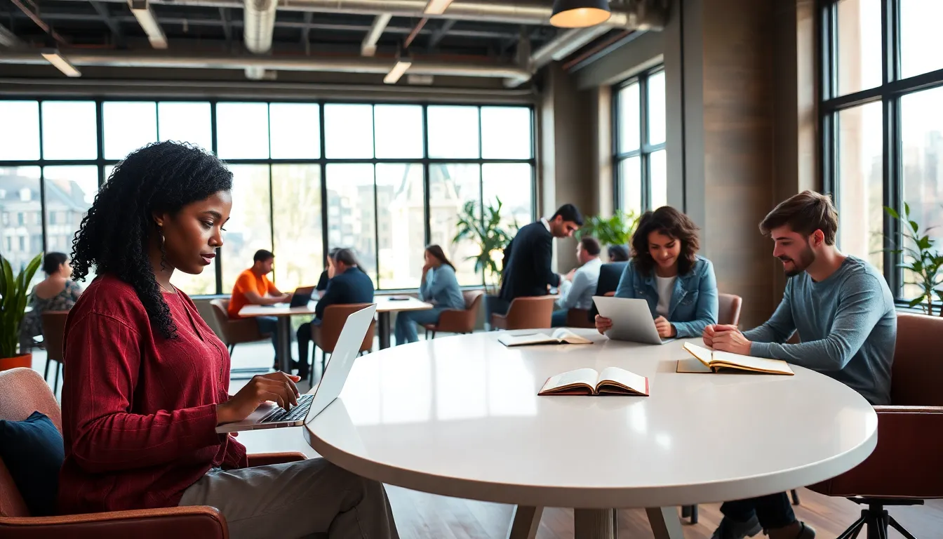 diverse creatives collaborating in a modern co-working space.