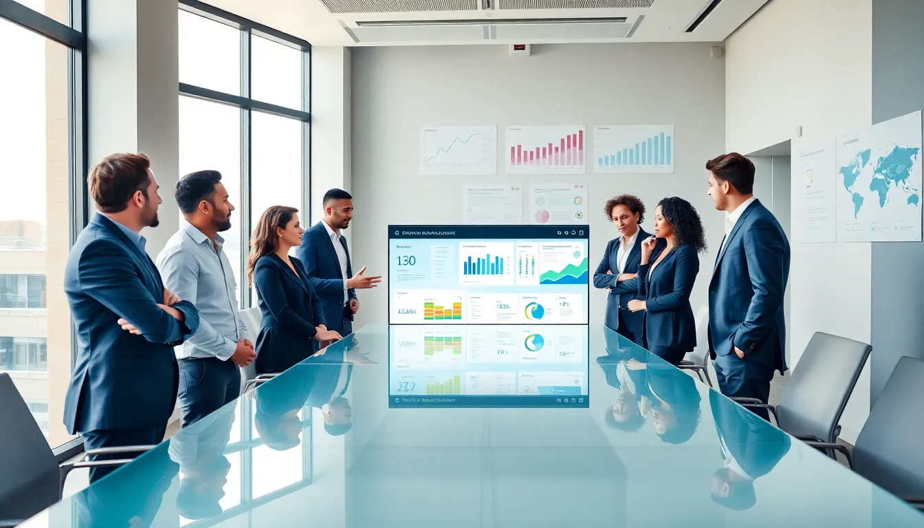 diverse team discussing data security in a modern office.