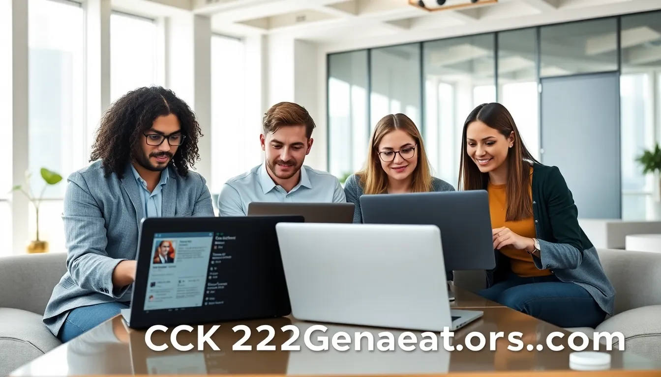 diverse professionals collaborating over laptops in a modern office setting.